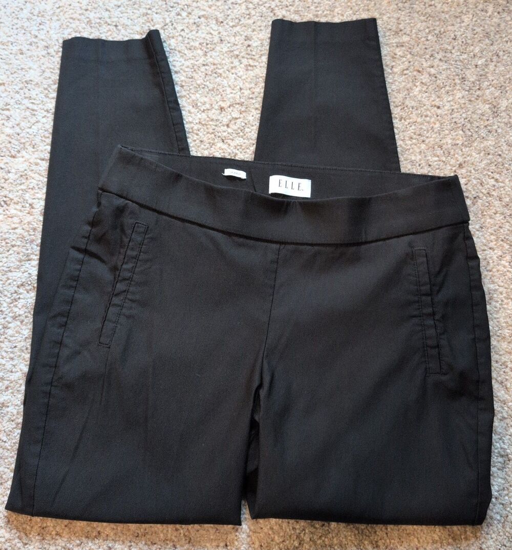 Elle Skinny Stretch Pull On Dress Pants Womens 12 Dark Black Career Large L